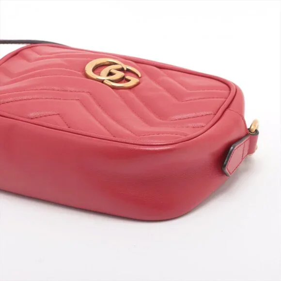 Sold✅Gucci GG Marmont Leather Chain Shoulder Bag Red 448065 - Picture 3 of 9